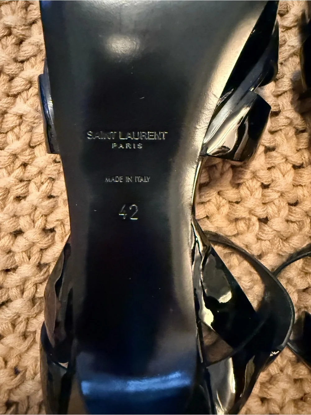 Saint Laurent Tribute 100 Black Patent Platform Sandals - Picture 9 of 9